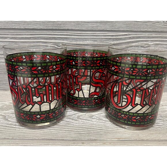 Houze 1979 SEASONS GREETINGS Old Fashioned Low Ball Christmas Glasses Set of 3 - Picture 1 of 6